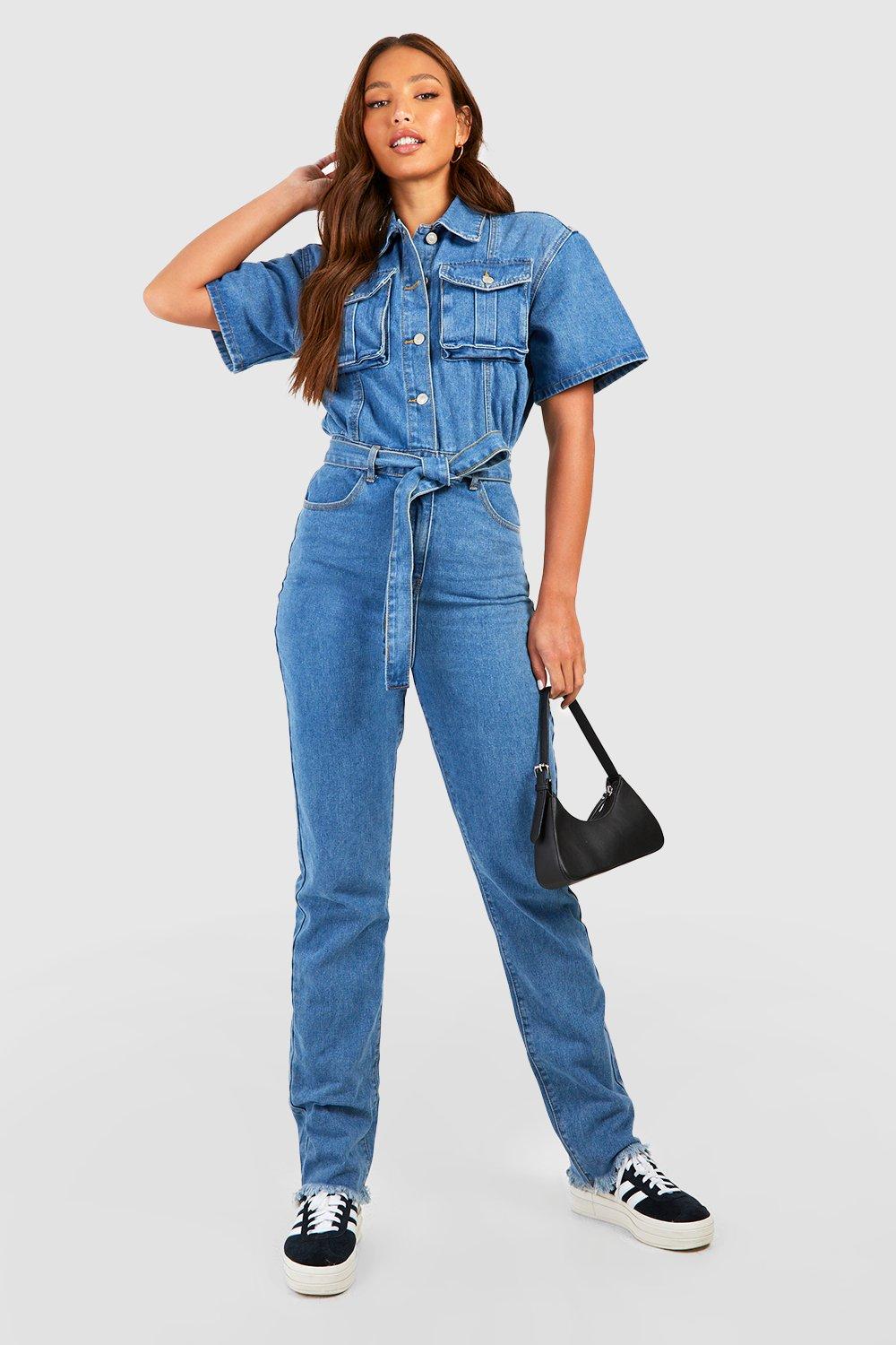 Denim hot sale cargo jumpsuit